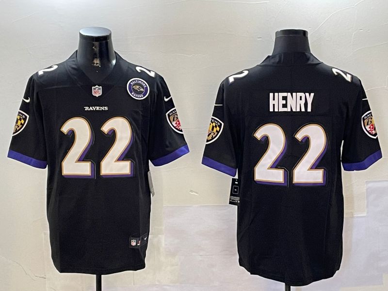 Men Baltimore Ravens 22 Henry Black Second generation 2024 Nike Limited NFL Jersey style 2